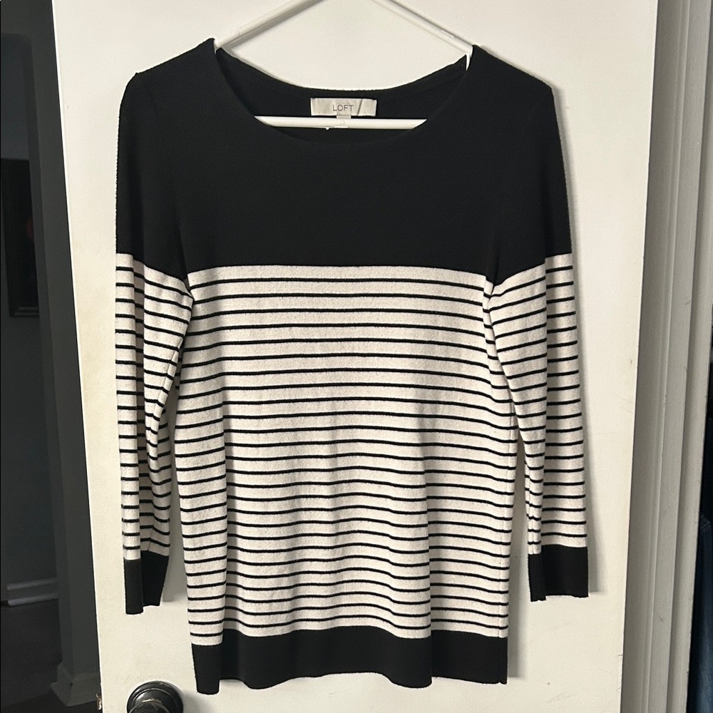 LOFT Black and White Striped Top